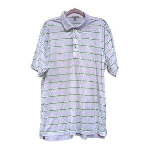 Peter Millar Polo‎ Shirt Casual white/ Green Golf Short Sleeve Striped Sz large